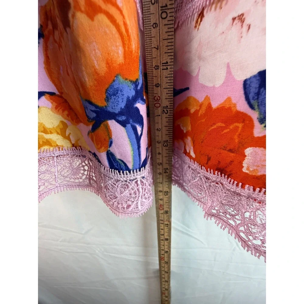 Buddy Love Girls Floral 2 Piece Set Orange Pink Lace Tiered Skirt Crop Top Sz 14